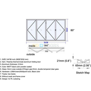 Aluminum Bifold Door 144"Wx80"H - OUT SWING FROM EXTERIOR VIEW image