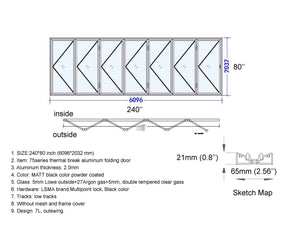 Aluminum Bifold Door 240"Wx80"H - OUT SWING FROM EXTERIOR VIEW image 12