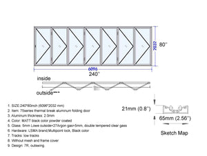 Aluminum Bifold Door 240"Wx80"H - OUT SWING FROM EXTERIOR VIEW image
