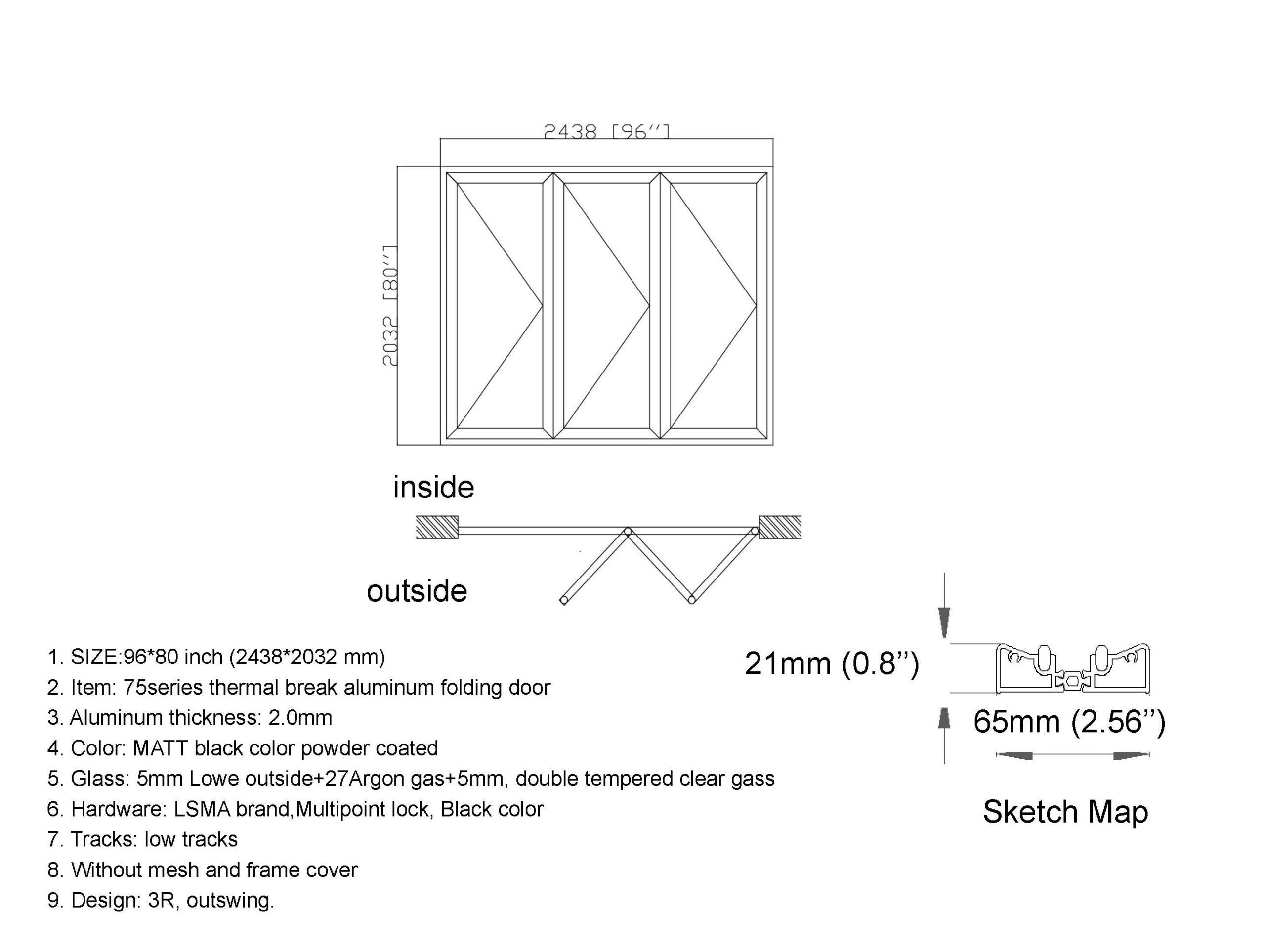 Aluminum Bifold Door 96x96 Out Swing Durable & Modern PVC Door and
